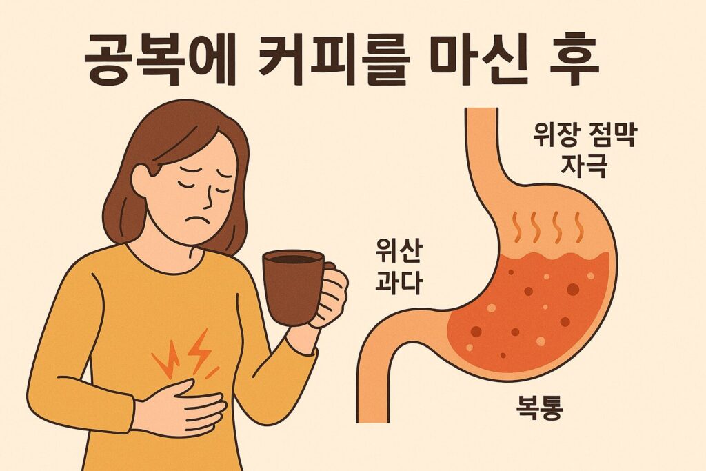 공복 커피가 위장에 주는 영향 일러스트