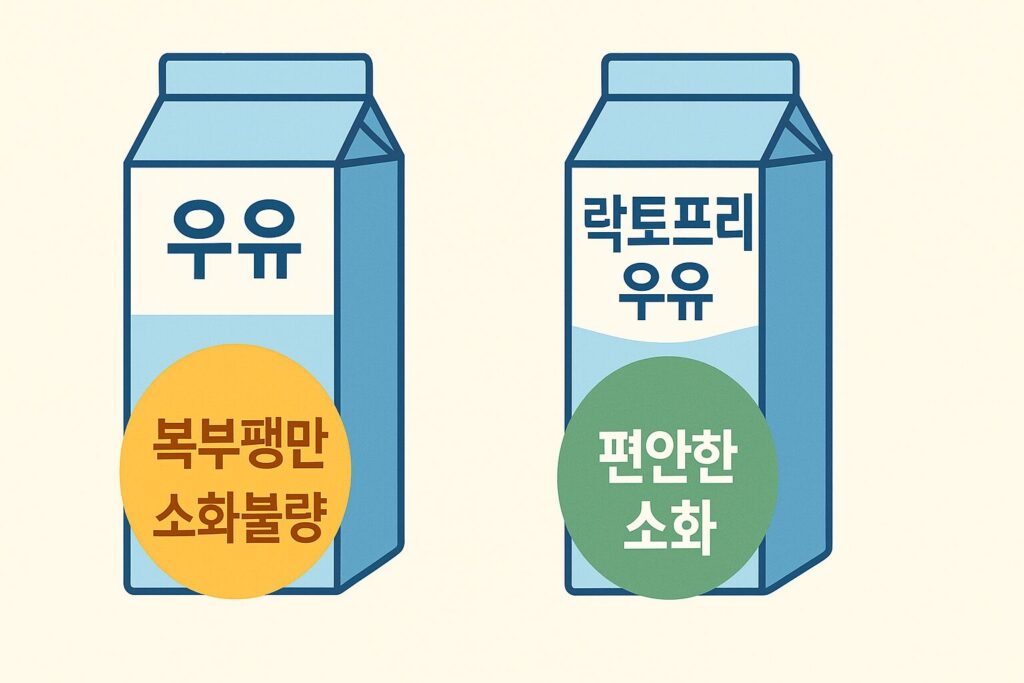 일반 우유와 락토프리 우유 비교 인포그래픽