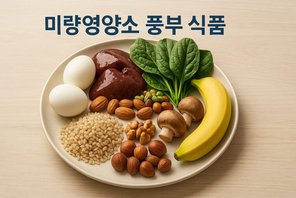 철분, 마그네슘, 비타민 B가 풍부한 식품 예시
