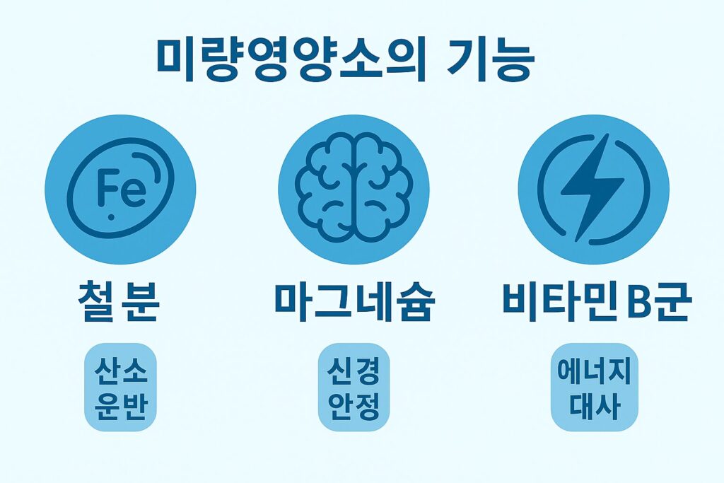철분, 마그네슘, 비타민 B군의 기능 인포그래픽
