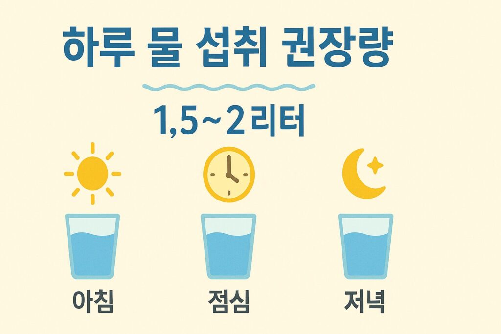 하루 물 섭취 권장량을 나타낸 인포그래픽