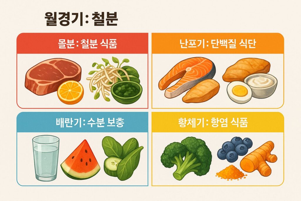생리주기별 식단 예시 4분할