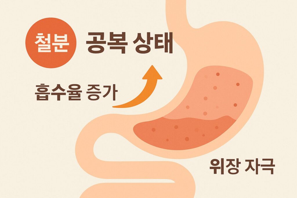철분 공복 섭취 시 소화 흡수 과정 이미지