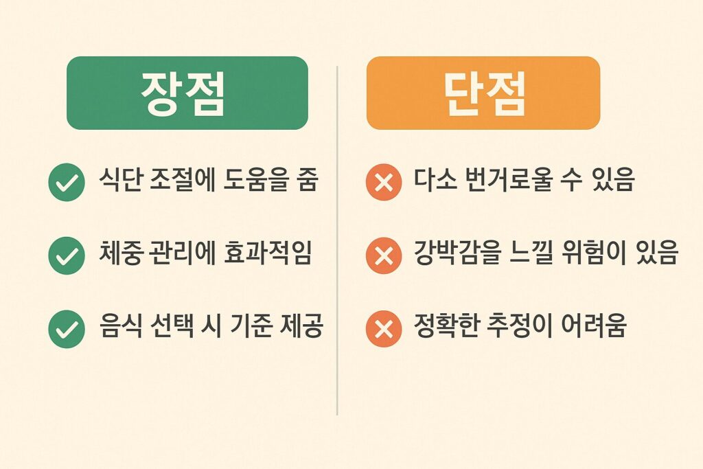 칼로리 계산의 장점과 단점을 비교한 그래픽