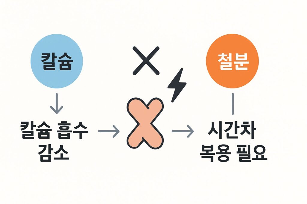  칼슘과 철분 흡수 간섭 시각 이미지