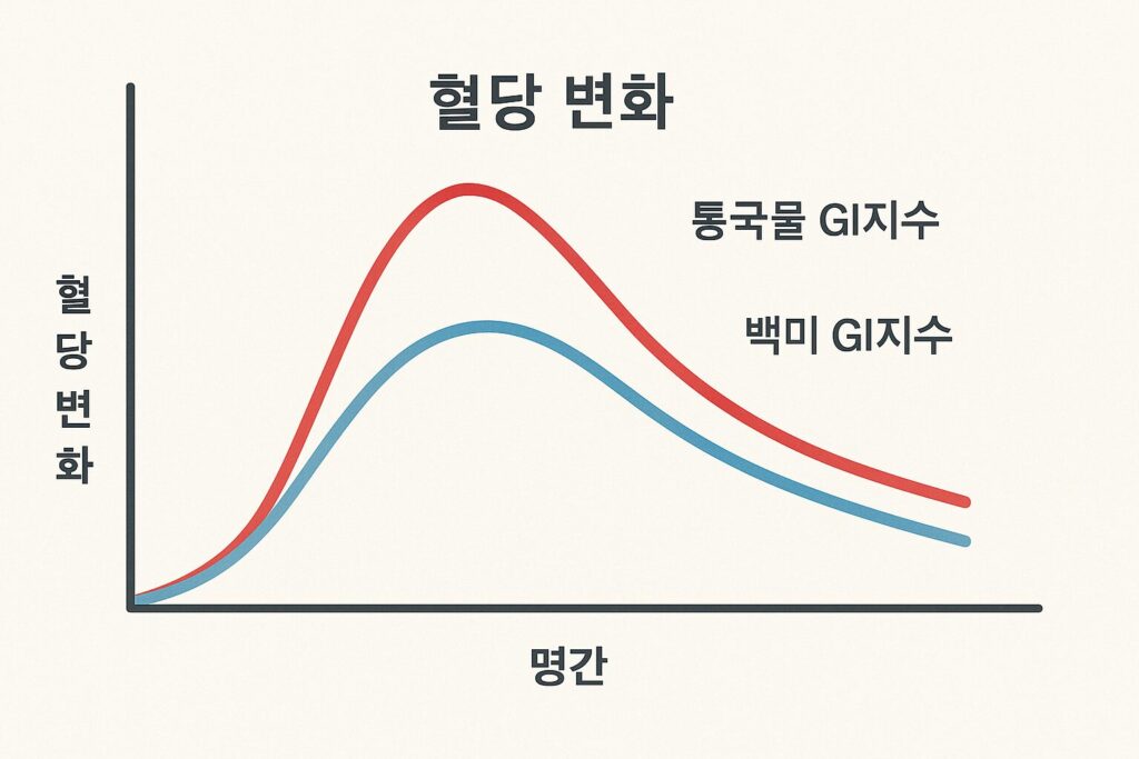 통곡물 vs 백미 혈당 변화 그래프