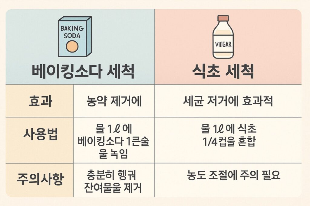 베이킹소다·식초 세척 비교 인포그래픽